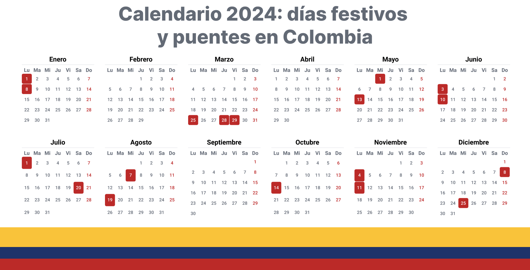 Calendario de días festivos 2024 ¿Cuáles días festivos y cuántos